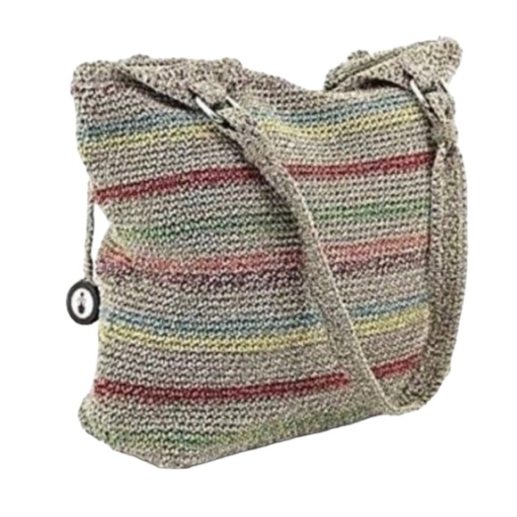 THE SAK Belle Crochet Voyager Colorful  Striped Boho Shoulder Beach Tote Bag - Picture 14 of 16